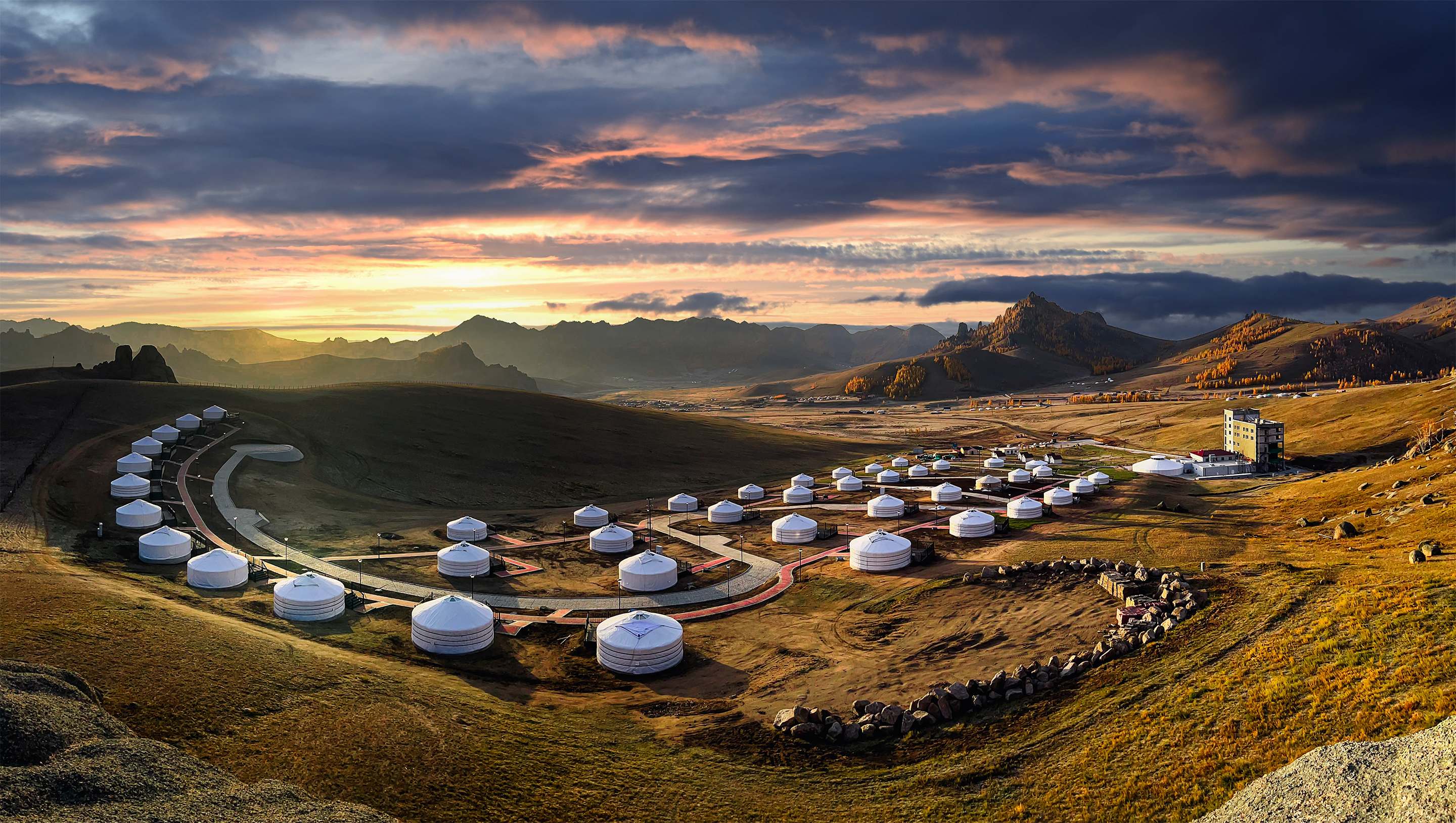 Juulchin Terelj Resort at sunset